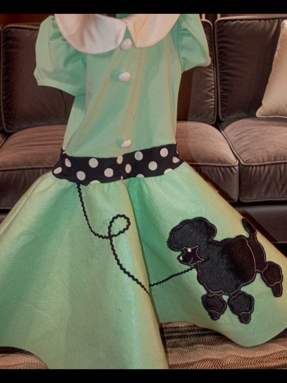 Kids Mint Green Poodle Skirt Costume with Polka Dot Waistband